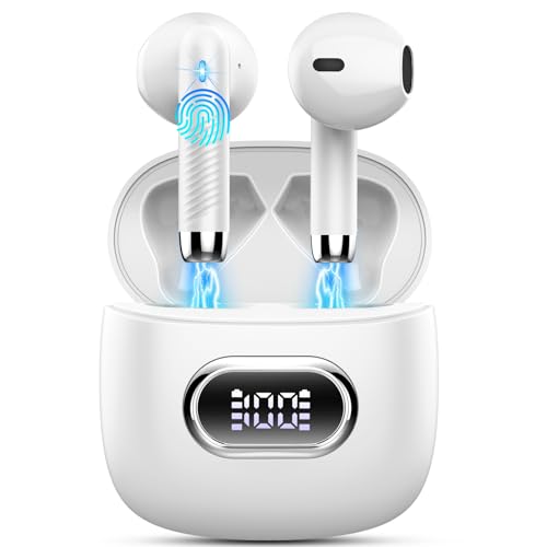 Bluetooth Kopfhörer, Kopfhörer Kabellos Bluetooth 5.3 In Ear Kopfhörer mit 4 HD Mic, 2024 Kabellose Kopfhörer 42Std ENC Noise Cancelling Earbuds Tiefer Bass, IP7 Wasserdicht Ohrhörer LED-Anzeige Weiß von Drsaec