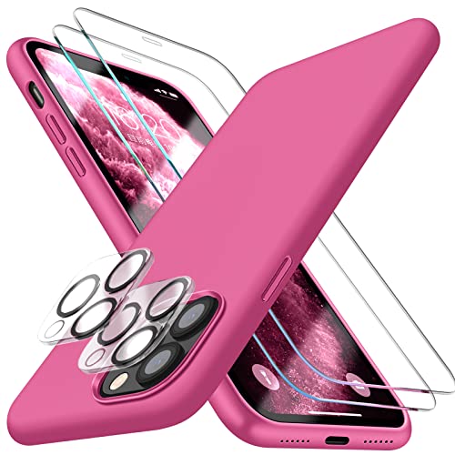 Dssairo [5-in-1 für iPhone 11 Pro Max Hülle, mit 2 Displayschutzfolien + 2 Stück Kameraobjektivschutz, Flüssigsilikon, ultradünn, stoßfest, Mikrofaser-Futter(Hot Pink) von Dssairo