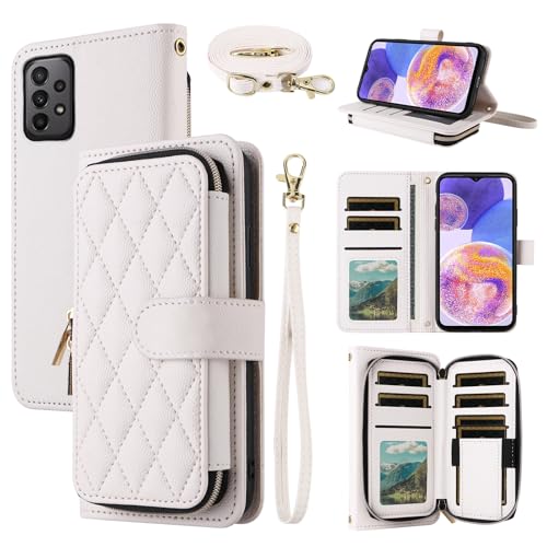 Dswteny Argyle-Schutzhülle für Samsung Galaxy A31 mit Handschlaufe, Schultergurt, Reißverschluss, PU-Leder, Klappetui, Kreditkartenhalter, Ständer, Zubehör, Handyhülle, für A 31 4G 31A A315G, für von Dswteny