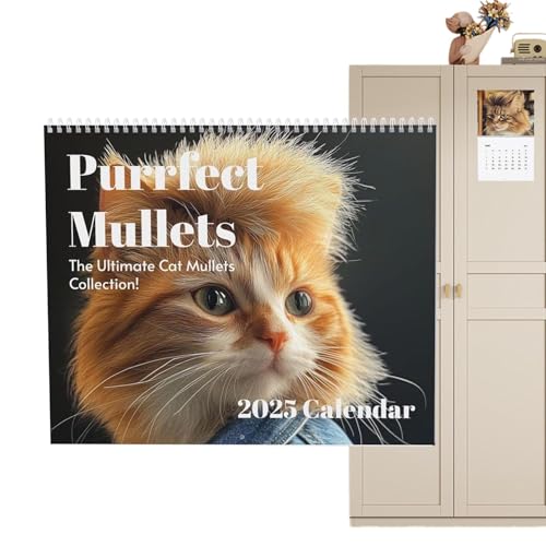 Katzen-Meeräsche-Kalender 2025, lustiger Kalender 2025, Katze mit Meeräsche, Katzenfrisur-Monatsplaner 2025, baumelnder 12-Monats-Wandkalender, für Katzenliebhaber von Dtaigou