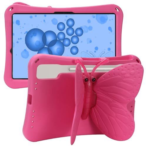 Dteck Kinder-Schutzhülle für Samsung Galaxy Tab S9 FE Plus/S9 Plus/S8 Plus/S7 FE/S7 Plus 5G 31,5 cm (12,5 Zoll), niedliche Schmetterlings-Schutzhülle für Kinder, leicht, drehbar, stoßfest, robust, für von Dteck
