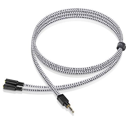 DuKabel 3,5mm Audio Verteiler 3,5mm Klinkenstecker 1 auf 2 Buchse Audio Y Splitter Kabel Kopfhörer Adapter für Laptop, Smartphone, Tablet, Kopfhörer, Lautsprecher - Zebra Weiß 1 Meter von DuKabel