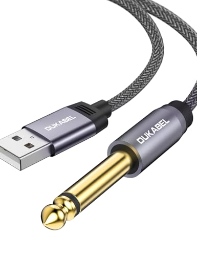 DuKabel USB Gitarrenkabel USB auf 1/4 TS Kabel für Gitarrenaufnahmen 2,4 Meter USB auf 6,35mm Mono Konverterkabel für Instrument, Bass, E-Keyboard, Mischpult, Verstärker, PC, Laptop von DuKabel