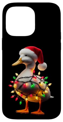 Hülle für iPhone 14 Pro Max Ente mit Weihnachtsmütze und Weihnachtsbeleuchtung, Weiß von Duck With Santa Hat And Christmas Products