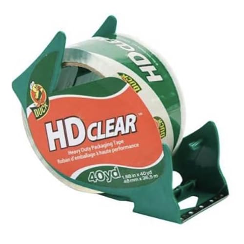 Duck HD Transparenter Paketbandabroller, vorgefüllt mit 1 Rolle, 48 mm x 36,5 m, robustes Verpackungsband, stark für Umzug, Paketverpackung, Kartonboxen und als Kartonpaketband von Duck