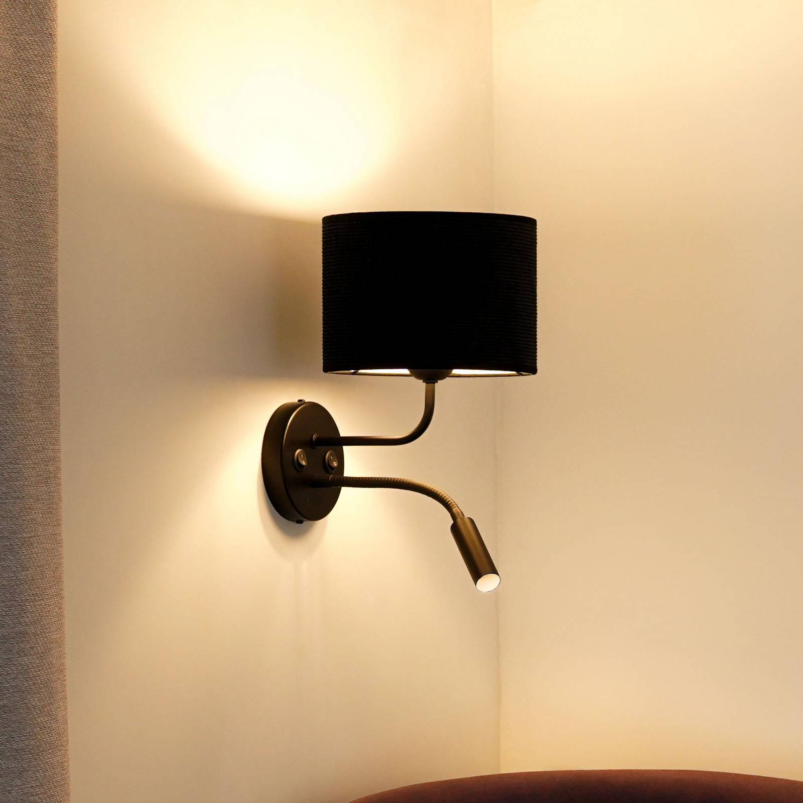 Wandleuchte Roller, Cord schwarz, schwarz, mit Leselicht Wandleuchte Roller, Cord schwarz, schwarz, mit Leselicht von Duolla