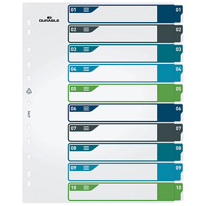 DURABLE Ordnerregister Überbreite 1-10 farbig 10-teilig, 1 Satz von Durable