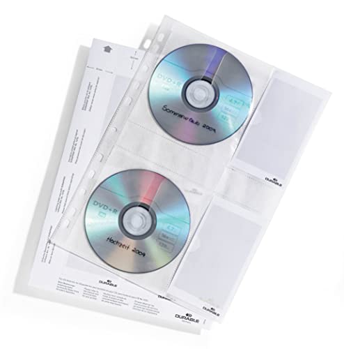 Durable CD/DVD-Hüllen (A4 mit Schutzvlies für 4 CDs/DVDs, aus PP) Beutel à 5 Stück, transparent, 522219 von Durable