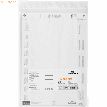 Durable Einsteckschild für Logistiktasche 150x67mm weiß Beutel VE=80 S von Durable