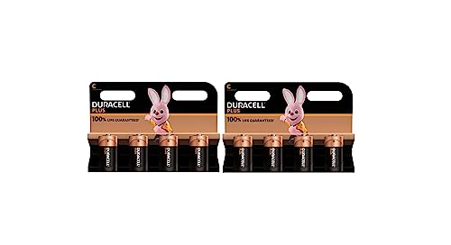 8 x Duracell C Plus (2 Blister mit 4 Batterien) 8 Batterien (LR14/MN1400/halbe Taschenlampe/Baby 1,5 V) von Duracell