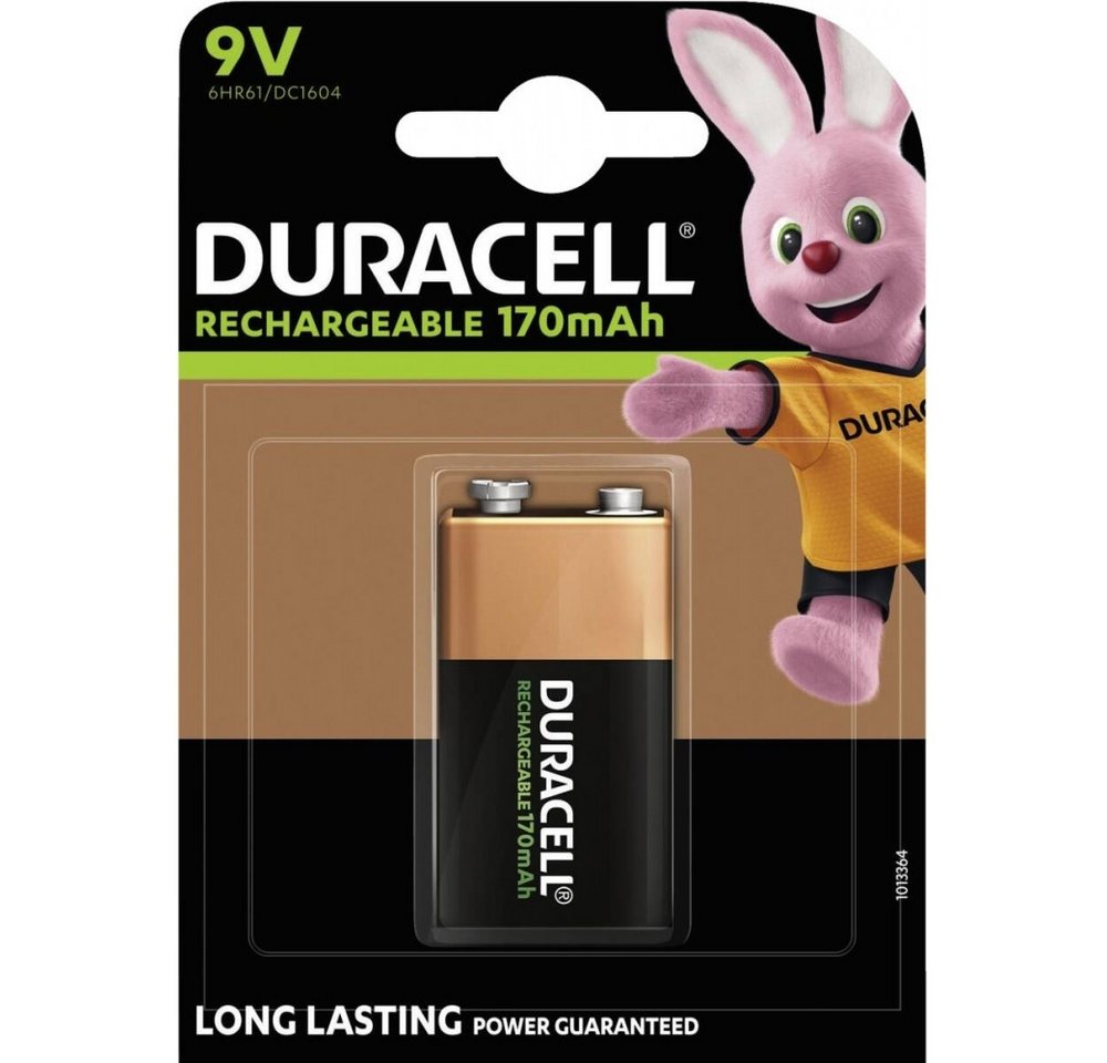 Duracell Duracell HR22/HR9 170 mAh Ni-MH Akku Batterie, (9 Volt V), Wiederaufladbarer Ni-MH Akku von Duracell