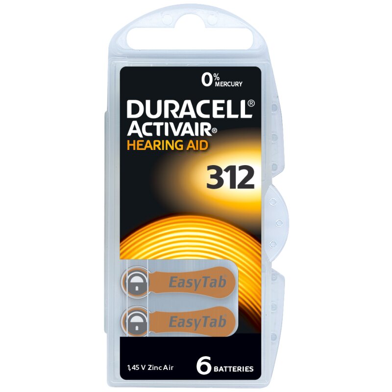 Duracell Hörgerätebatterie DA312 Zn/Luft 1,4V / 160mAh 6er Blister von Duracell