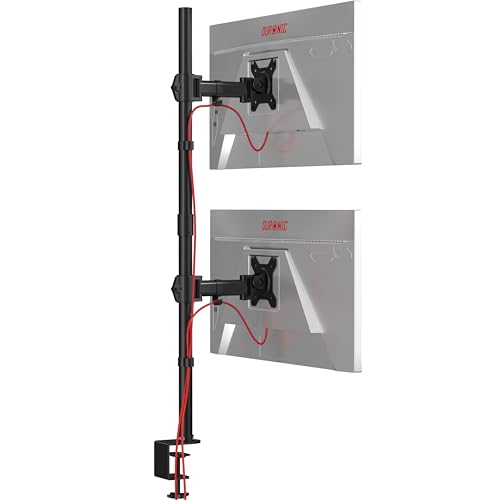 Duronic DMT252VX1 Monitorarm | Vertikale Monitor Halterung 2 Bildschirme bis 27" Zoll | 100 cm Stange | LCD LED Display bis 8 kg | Neigbar -90° bis +85° | Drehbar 360° | Monitorhalterung Tischklemme von Duronic