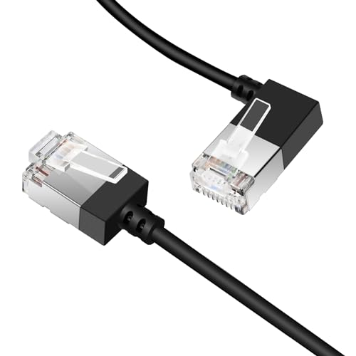 Dutevolns Slim Cat 6 Ethernet Kabel 90° links gewinkelt 2 M, ultradünnes Rj45 LAN Kabel Gigabit Anwendbar für Mac, PC, Router, Ps4/5, (Schwarz) von Dutevolns