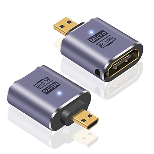 Duttek 8K Micro HDMI auf HDMI Adapter (2 Pack),Standard Micro HDMI Adapter 2.1 Version,Micro HDMI Stecker auf HDMI Buchse, Verlängerungsadapter unterstützt 8K@60Hz für Kamera,Laptop,UltraHD,3D von Duttek