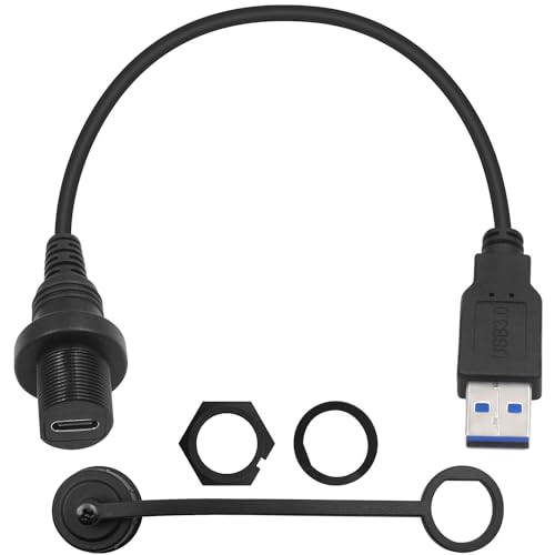 Duttek USB 3.0 zu Type C Auto Flush Mount Kabel, USB A zu USB C 3.1 Flush Mount wasserdichtes Kabel, USB C 3.0 Panel Mount Verlängerungskabel für Auto Boot Motorrad Armaturenbrett 30cm von Duttek