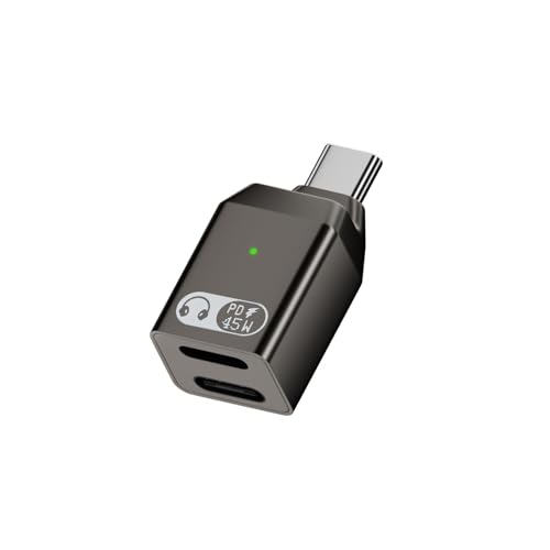 Duttek USB-C-Splitter für Beleuchtungs-Kopfhörer, 2-in-1-USB-Typ-C-Adapter mit PD 45 W Schnellladung und USB C auf Beleuchtung, Kopfhörer-Adapter für iPhone 16/15-Serie und mehr Typ-C-Geräte (grau) von Duttek