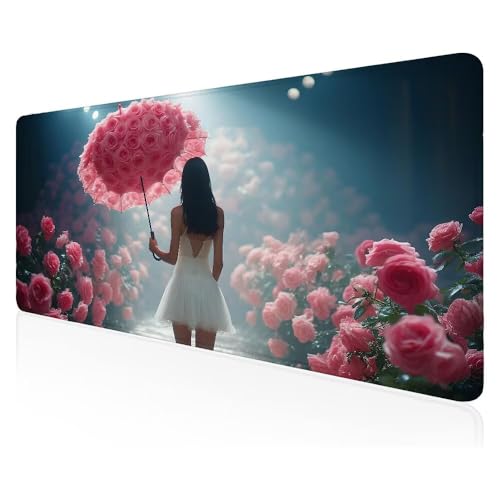 Gaming Mauspad Blumenschirm Mauspad, Gaming Mousepad groß mit, mit Wasserdicht und Rutschfester Gummi, Vernähten Kanten, Gaming Tastatur Matte, verbessert Präzision und Geschwindigkeit 80x40 cm Z-114 von Duushuait