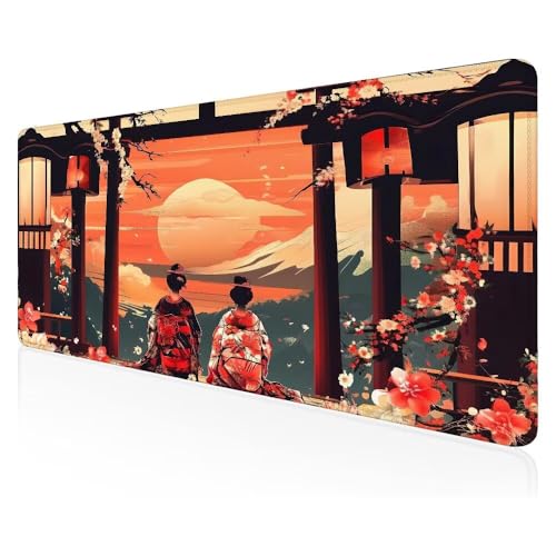 Gaming Mauspad Sunset Woman Mauspad, Gaming Mousepad groß mit, mit Wasserdicht und Rutschfester Gummi, Vernähten Kanten, Gaming Tastatur Matte, verbessert Präzision und Geschwindigkeit 100x50 CM Z-397 von Duushuait