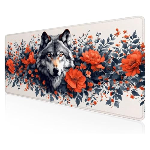 Mauspad XXXL schreibtischunterlage, Mauspad Gaming Blumenwolf Mousepad groß, Multifunktionales Office Mousepad Laptop,Tisch-Schutz Unterlage, für Büro/Home Dekor und Geschenk 120x60 cm Z-87 von Duushuait