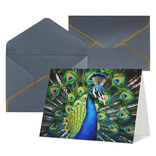 Dwrepo Grußkarten mit blauem Pfau, blanko, mit Umschlägen, "Happy Birthday", Dankeskarte, Hochzeit, Party, Einladungskarten für alle Anlässe von Dwrepo