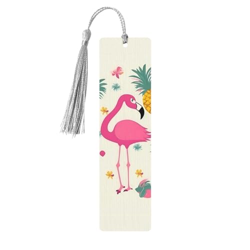 Flamingo und Ananas Lesezeichen aus Holz für Buchliebhaber, Lesezeichen mit Quasten, Holzhandwerk, Geschenkanhänger, Etiketten, rechteckig, Lesezeichen, Ornamente, ausgefallenes Geschenk für Männer von Dwrepo