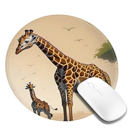 Giraffen-Mauspad mit genähten Kanten, rundes Computer-Mauspad mit rutschfester Unterseite, Gaming-Mauspad, waschbar, Schreibtischunterlage für Büro, Zuhause, 20 x 20 cm, 1 Stück von Dwrepo