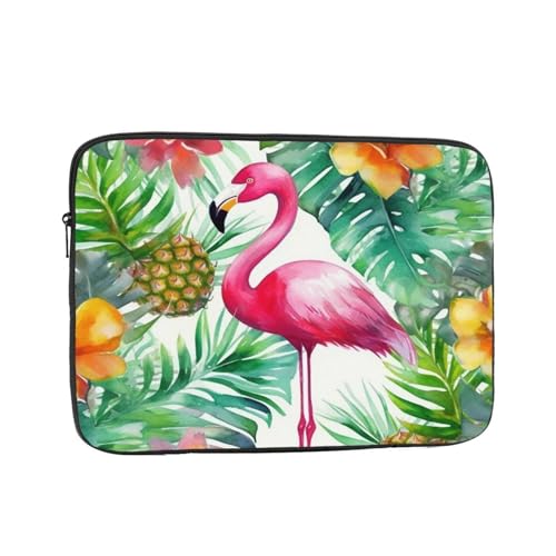 Laptophülle mit tropischem Aquarell-Ananas-Flamingo-Druck, tragbare Laptoptasche, modische Laptoptasche, strapazierfähige Aktentasche für Männer und Frauen, Tasche, 30,5 cm (12 Zoll) von Dwrepo