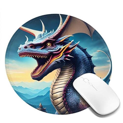 Roaring Dragon Mauspad mit genähten Kanten, rundes Computer-Mauspad mit rutschfester Unterseite, Gaming-Mauspads, waschbar, Schreibtischunterlage für Büro, Zuhause, 20 x 20 cm, 4 Stück von Dwrepo