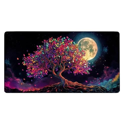 Baum Mousepad 500x250X0.3MM XXL Mauspad Mond Schreibtisch unterlage mit Vernähte Kanten - Rutschfeste Gummibasis - Wasserdicht Mouse Pad für Desk Deko Aesthetic, Weihnachten Geschenke für Frauen -8832 von Dxoaoocc