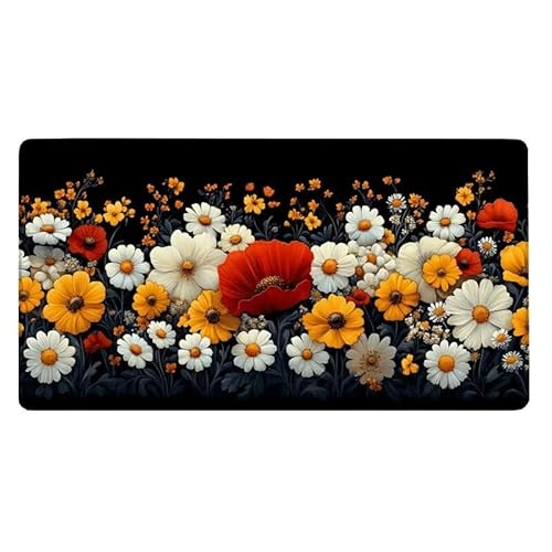 Blume Mousepad 600x300X0.3MM XXL Mauspad Kunst Schreibtisch unterlage mit Vernähte Kanten - rutschfeste Gummibasis - Wasserdicht Mouse Pad für Desk Deko Aesthetic, Weihnachten Geschenke für Frauen von Dxoaoocc