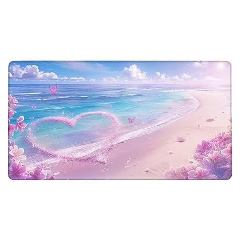 Blume Mousepad 800x300X0.3MM XXL Mauspad Strand Schreibtisch unterlage mit Vernähte Kanten - rutschfeste Gummibasis - Wasserdicht Mouse Pad für Desk Deko Aesthetic, Weihnachten Geschenke für Frauen von Dxoaoocc