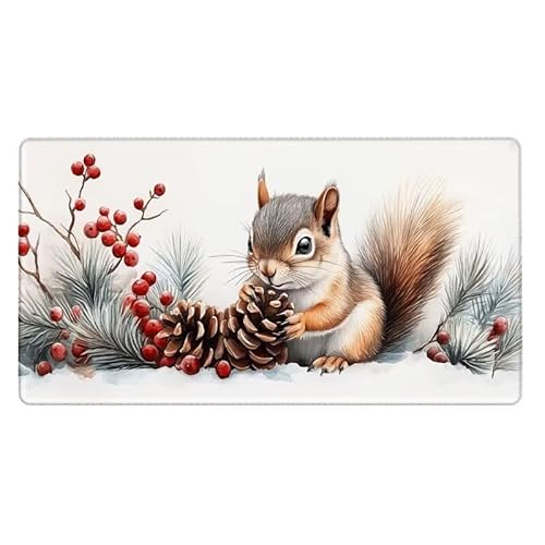 Eichhörnchen Mousepad 800x400X0.3MM XXL Mauspad Tannenzapfen Schreibtisch unterlage mit Vernähte Kanten - rutschfeste Gummibasis - Wasserdicht Mouse Pad für Desk Deko Aesthetic, Geschenke für Frauen von Dxoaoocc