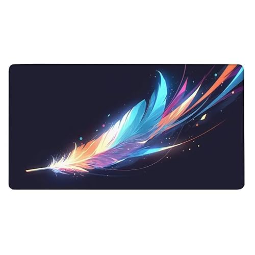 Feder Mousepad 1200x600X0.3MM XXL Mauspad Kunst Schreibtisch unterlage mit Vernähte Kanten - rutschfeste Gummibasis - Wasserdicht Mouse Pad für Desk Deko Aesthetic, Weihnachten Geschenke für Frauen von Dxoaoocc