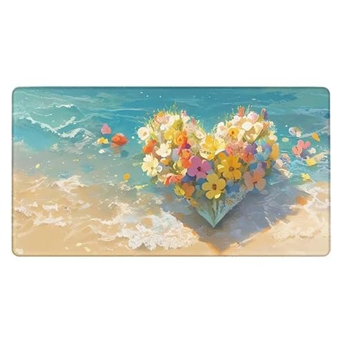 Gaming Mauspad, Mousepad Blume Mauspad Liebe Schreibtischunterlage mit rutschfeste Gummibasis, Erweiterter Groß XXL Mousepad Gaming Computer Zubehör für Verbessert Präzision und Geschwindigkeit von Dxoaoocc