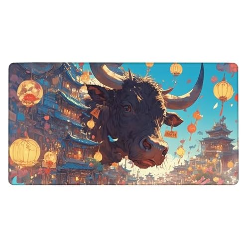 Gaming Mauspad, Mousepad Ochse Mauspad altes Gebäude Schreibtischunterlage mit rutschfeste Gummibasis, Erweiterter Groß XXL Mousepad Gaming Zubehör für Verbessert Präzision und Geschwindigkeit von Dxoaoocc