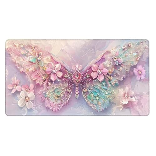 Gaming Mauspad, Mousepad Schmetterling Mauspad Blume Schreibtischunterlage mit rutschfeste Gummibasis, Erweiterter Groß XXL Mousepad Gaming Zubehör für Verbessert Präzision und Geschwindigkeit von Dxoaoocc