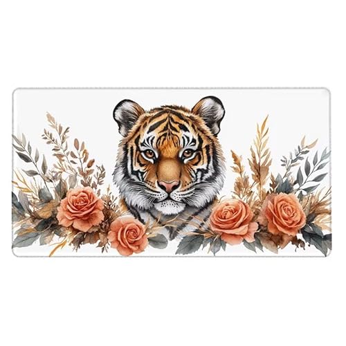 Gaming Mauspad, Mousepad Tiger Mauspad Blume Schreibtischunterlage mit rutschfeste Gummibasis, Erweiterter Groß XXL Mousepad Gaming Computer Zubehör für Verbessert Präzision und Geschwindigkeit von Dxoaoocc