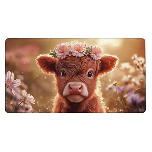 Hochlandrinder Mousepad 700x300X0.3MM XXL Mauspad Niedlich Schreibtisch unterlage mit Vernähte Kanten - rutschfeste Gummibasis - Wasserdicht Mouse Pad für Desk Deko, Geschenke für Frauen -8294 von Dxoaoocc