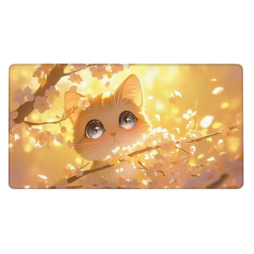 Katze Mousepad 1200x600X0.3MM XXL Mauspad Niedlich Schreibtisch unterlage mit Vernähte Kanten - Rutschfeste Gummibasis - Wasserdicht Mouse Pad für Desk Deko Aesthetic, Weihnachten Geschenke für Frauen von Dxoaoocc