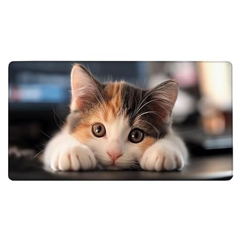 Katze Mousepad 600x300X0.3MM XXL Mauspad Niedlich Schreibtisch unterlage mit Vernähte Kanten - rutschfeste Gummibasis - Wasserdicht Mouse Pad für Desk Deko, Weihnachten Geschenke für Frauen -7843 von Dxoaoocc