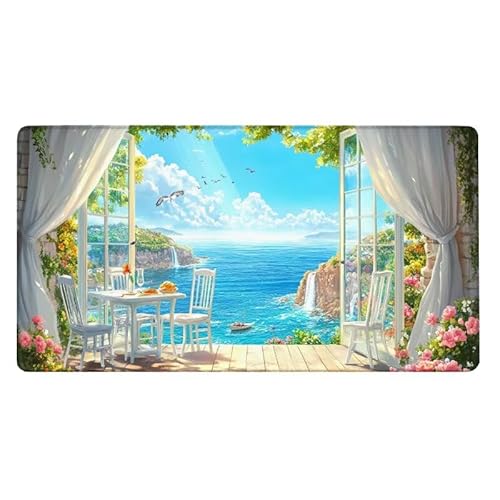 Landschaft Mousepad 700x300X0.3MM XXL Mauspad Strand Schreibtisch unterlage mit Vernähte Kanten - rutschfeste Gummibasis - Wasserdicht Mouse Pad für Desk Deko Aesthetic, Weihnachten Geschenke -8054 von Dxoaoocc