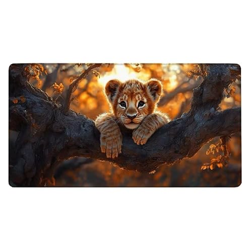 Löwe Mousepad 600x300X0.3MM XXL Mauspad Baum Schreibtisch unterlage mit Vernähte Kanten - rutschfeste Gummibasis - Wasserdicht Mouse Pad für Desk Deko Aesthetic, Weihnachten Geschenke für Frauen von Dxoaoocc