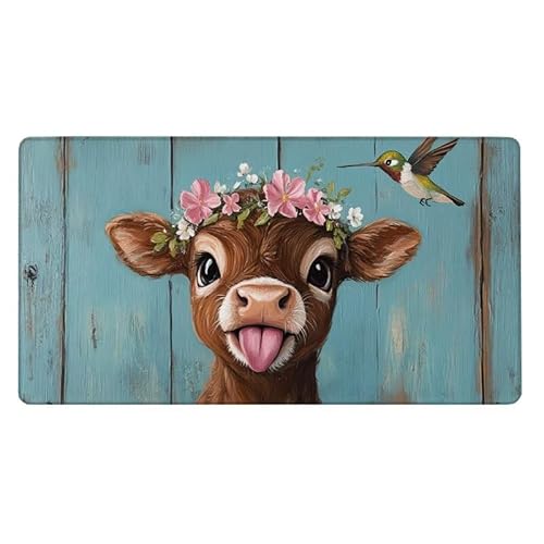 Niedlich Mousepad 700x300X0.3MM XXL Mauspad Ochse Schreibtisch unterlage mit Vernähte Kanten - rutschfeste Gummibasis - Wasserdicht Mouse Pad für Desk Deko Aesthetic, Weihnachten Geschenke für Frauen von Dxoaoocc