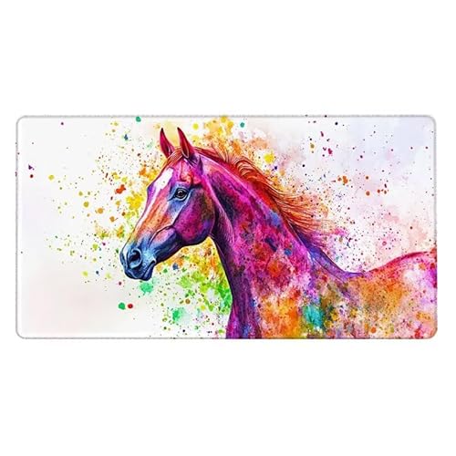 Pferd Mousepad 600x300X0.3MM XXL Mauspad Farbe Schreibtisch unterlage mit Vernähte Kanten - rutschfeste Gummibasis - Wasserdicht Mouse Pad für Desk Deko, Weihnachten Geschenke für Frauen -8473 von Dxoaoocc