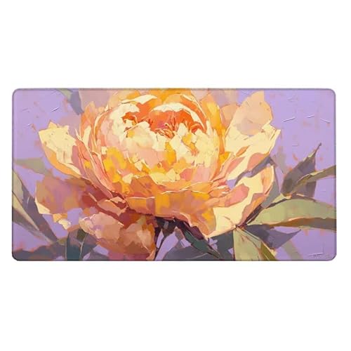 Pfingstrose Mousepad 900x400X0.3MM XXL Mauspad Gelb Schreibtisch unterlage mit Vernähte Kanten - rutschfeste Gummibasis - Wasserdicht Mouse Pad für Desk Deko Aesthetic, Weihnachten Geschenke von Dxoaoocc