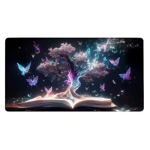 Schmetterling Mousepad 800x300X0.3MM XXL Mauspad Baum Schreibtisch unterlage mit Vernähte Kanten - rutschfeste Gummibasis - Wasserdicht Mouse Pad für Desk Deko Aesthetic, Weihnachten Geschenke -7755 von Dxoaoocc