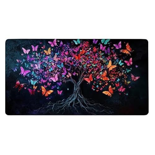 Schmetterling Mousepad 800x400X0.3MM XXL Mauspad Baum Schreibtisch unterlage mit Vernähte Kanten - rutschfeste Gummibasis - Wasserdicht Mouse Pad für Desk Deko Aesthetic, Weihnachten Geschenke von Dxoaoocc