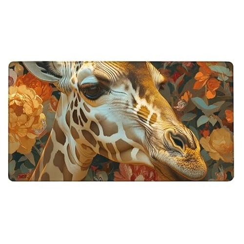 Schreibtischunterlage Giraffe Mauspad Blume Mousepad XXL 1200x600X0.3MM, Mouse Pad Wasserdicht Anti-Rutsch mit Vernähte Kanten, Erweiterter Schreibtisch Unterlage für Tastatur und Maus, Office Deko von Dxoaoocc