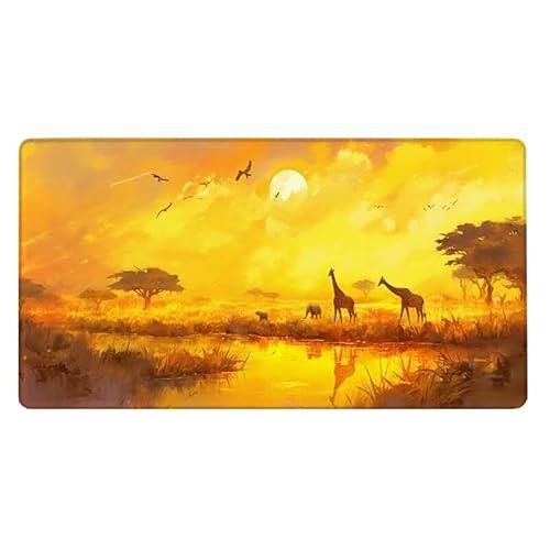 Schreibtischunterlage Giraffe Mauspad Wiese Mousepad XXL 1600x800X0.3MM, Mouse Pad Wasserdicht Anti-Rutsch mit Vernähte Kanten, Erweiterter Schreibtisch Unterlage für Tastatur und Maus, Office Deko von Dxoaoocc